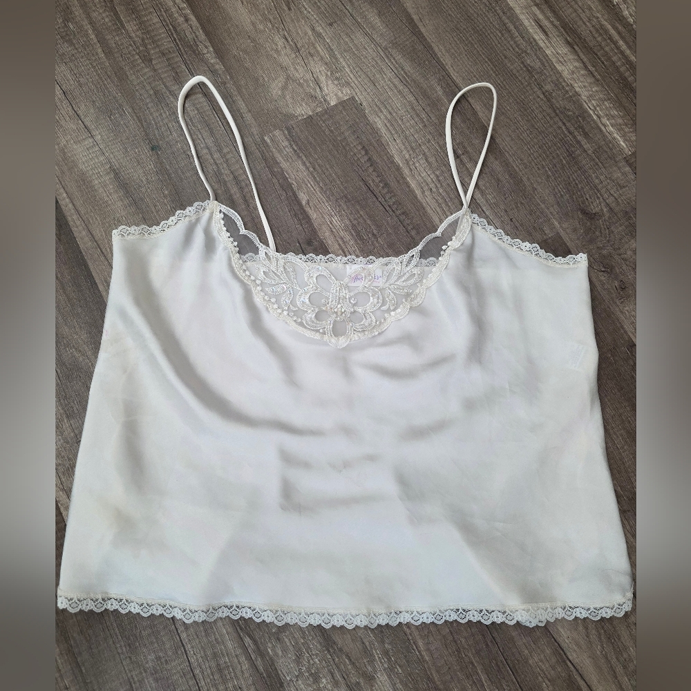 Vintage FREDERICKS OF HOLLYWOOD White Lace Trim Cami Top Fairycore Cottagecore